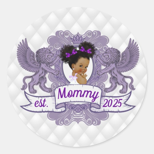Extravagant African Baby Girl Lila|White Princess Runder Aufkleber (Vorderseite)
