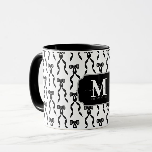 Extravagant Black Bow Mit Monogramm Tasse (Vorderseite Links)