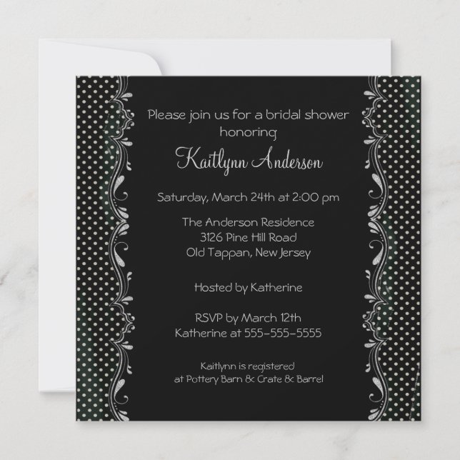 Extravagant Black & Silver Trim Bridal Dusche Einl Einladung (Vorderseite)