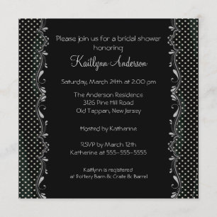 Extravagant Black & Silver Trim Bridal Dusche Einl Einladung