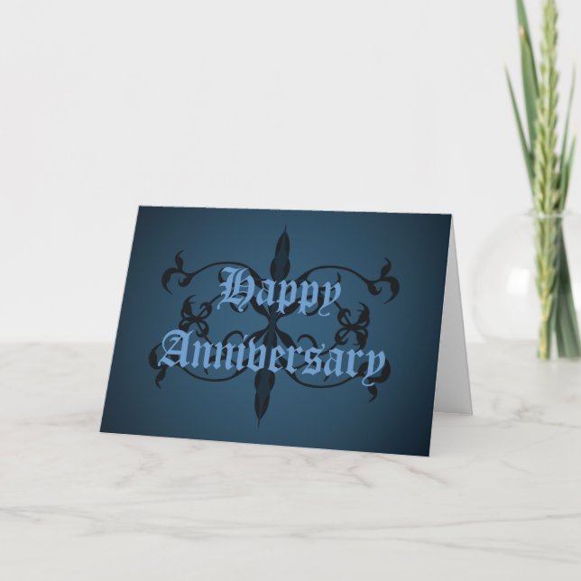 Extravagant-blaue Gothic-Happy-Jubiläumskarte Karte (Vorderseite)