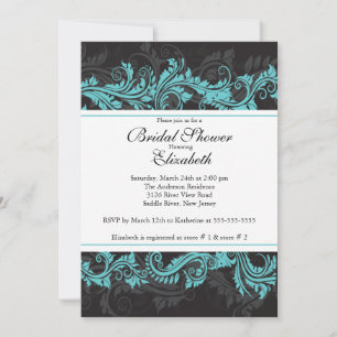 Extravagant Blue Black Damask Bridal Dusche Einlad Einladung