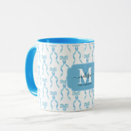 Extravagant Blue Bow Mit Monogramm Tasse