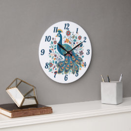Extravagant Boho Peacock Skandinavische Folkloreku Große Wanduhr