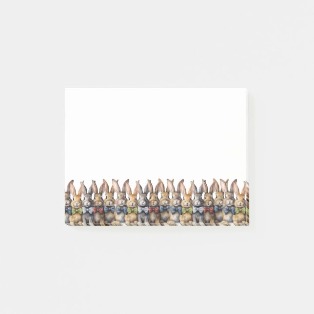 Extravagant Bunny Bow Krawatten Watercolor Post-it Klebezettel (Vorderseite)