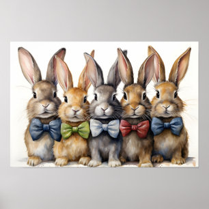 Extravagant Bunny Bow Krawatten Watercolor Poster