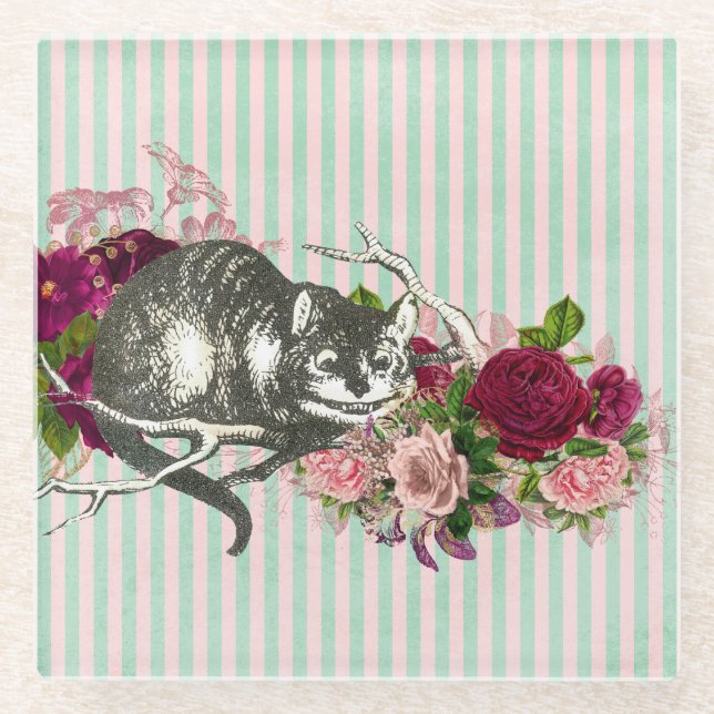 Extravagant Cheshire Cat Collage Glasuntersetzer (Vorderseite)