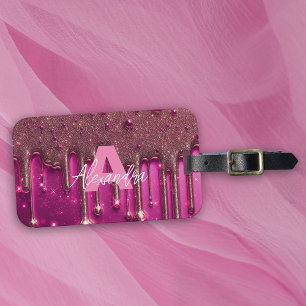 Extravagant Chic Glam Pink Paint Tropfen Name Mono Gepäckanhänger