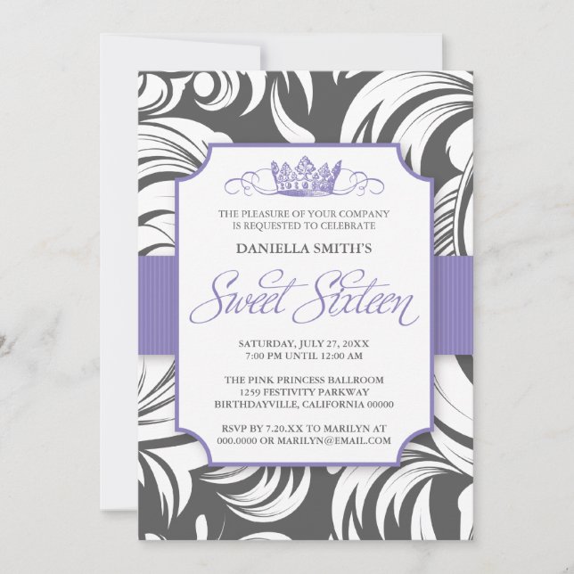 Extravagant Crown 16 . Geburtstag Geburtstagsparty Einladung (Vorderseite)
