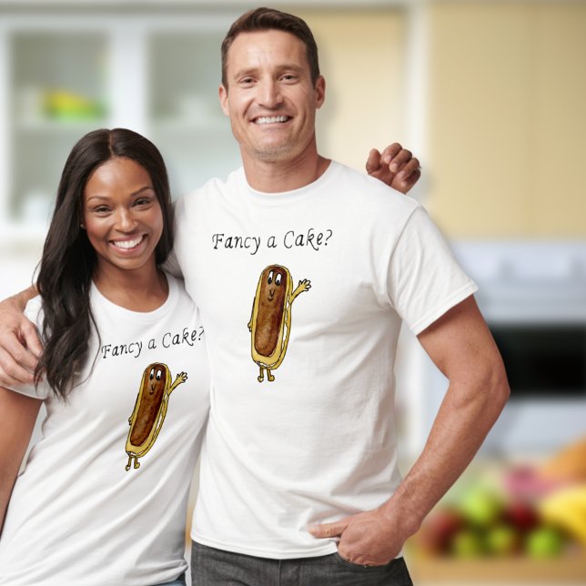 Extravagant ein Cake Funny Chocolate Eclair Quirky T-Shirt (Fancy a cake quote chocolate eclair cute cartoon art T-shirt for sweet treat, baking and cake lovers)