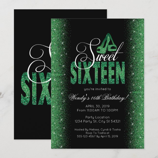 Extravagant Emerald Sweet 16 Party Einladungen (Vorne/Hinten)