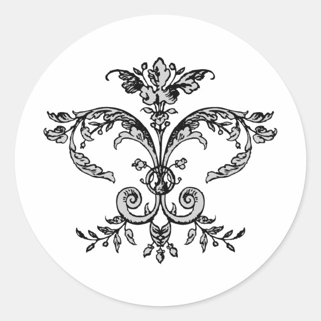 Extravagant Fleurish BW Runder Aufkleber (Vorderseite)