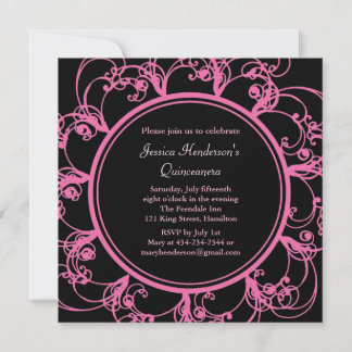 Extravagant Floral Quinceanera Invite (schwarz) Einladung