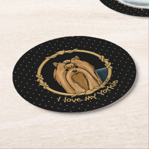 Extravagant Frame Yorkshire Terrier Yorkie Portrai Runder Pappuntersetzer