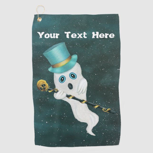 Extravagant Ghost Blue Top Hat Black Cane Gold Sku Golfhandtuch (Vorderseite)