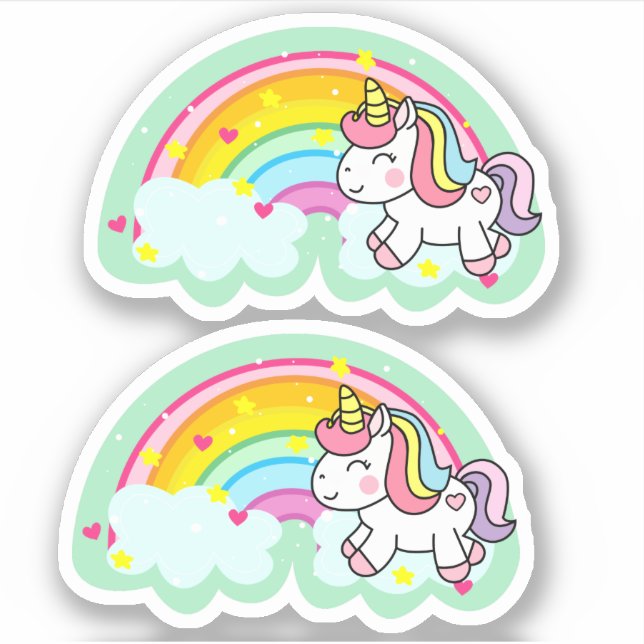 Extravagant Girly Niedlich Fun Rainbow Unicorn Aufkleber (Vorderseite)