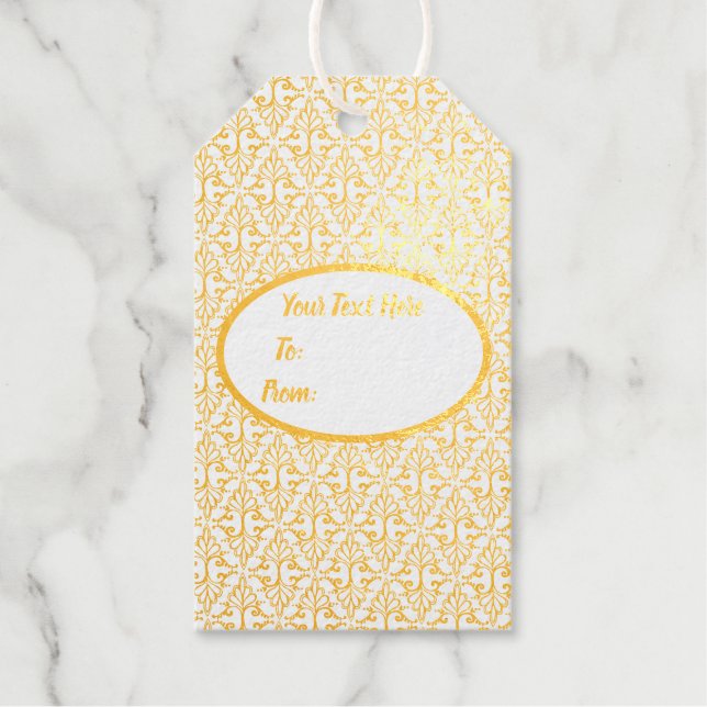 Extravagant Gold Abstrakt Damask Muster Scrolls Geschenkanhänger (Vorderseite)