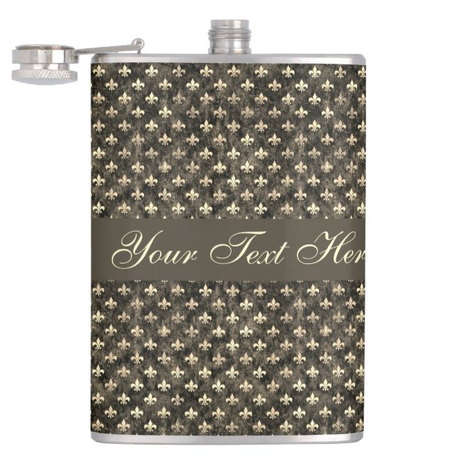 Extravagant Gold Brown Lilie Vinyl Wrapped Flask Flachmann (Geöffnet)