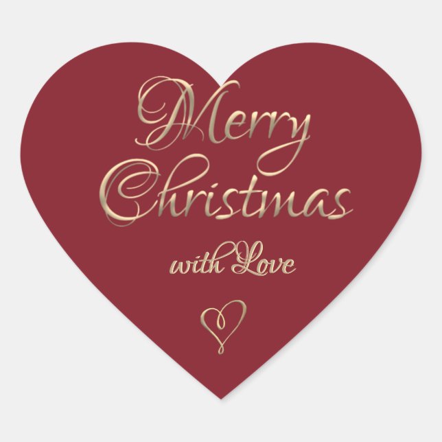 Extravagant Gold Frohe Weihnachten mit Liebe Scrip Herz-Aufkleber (Vorderseite)