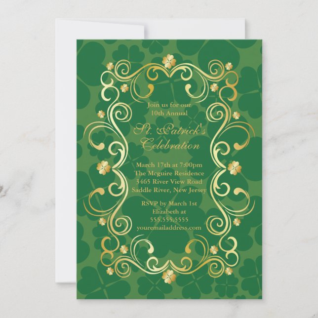 Extravagant Gold Kleeblatt St. Patrick's Party Ein Einladung (Vorderseite)
