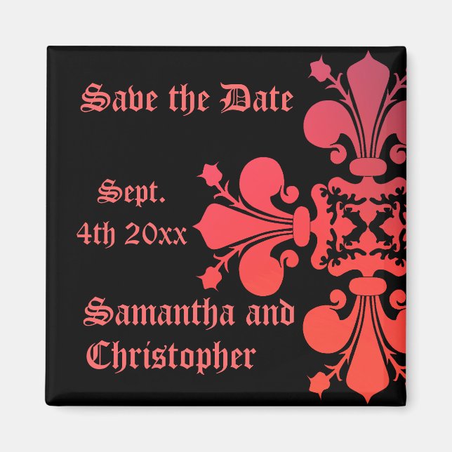 Extravagant Goth fleur de lys damask Save the Date Magnet (Vorne)