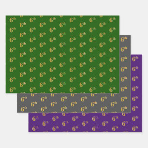Extravagant Green, Grau, Lila, Imitate Gold 6. Ver Geschenkpapier Set