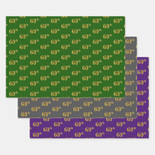 Extravagant Green, Gray, Lila, Imitate Gold 60th E Geschenkpapier Set