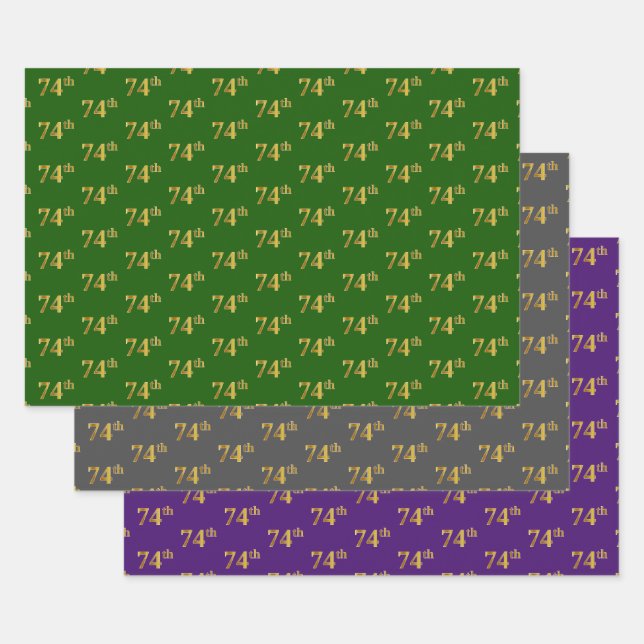 Extravagant Green, Gray, Lila, Imitate Gold 74. Ev Geschenkpapier Set (Set)
