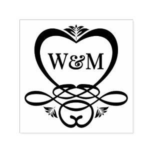 Extravagant Heart Frame 2 Initial Couple Monogram Permastempel