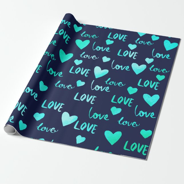 Extravagant Heart Ocean Blue Navy Glitzer Liebe Va Geschenkpapier (Ungerollt)