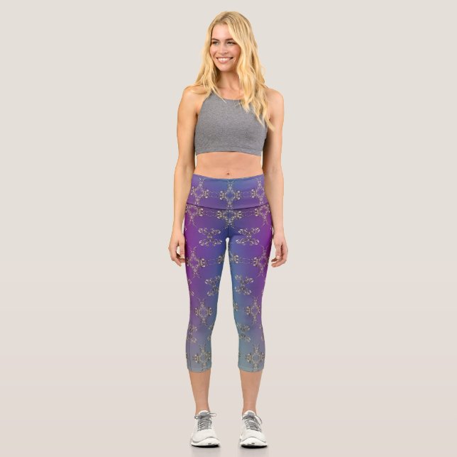 Extravagant Hearts Lila Blue Gradient Capri Leggin (Vorderseite)
