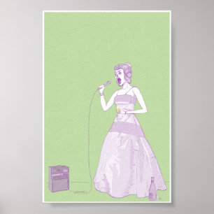 Extravagant Karaoke Frau 4x6 Poster