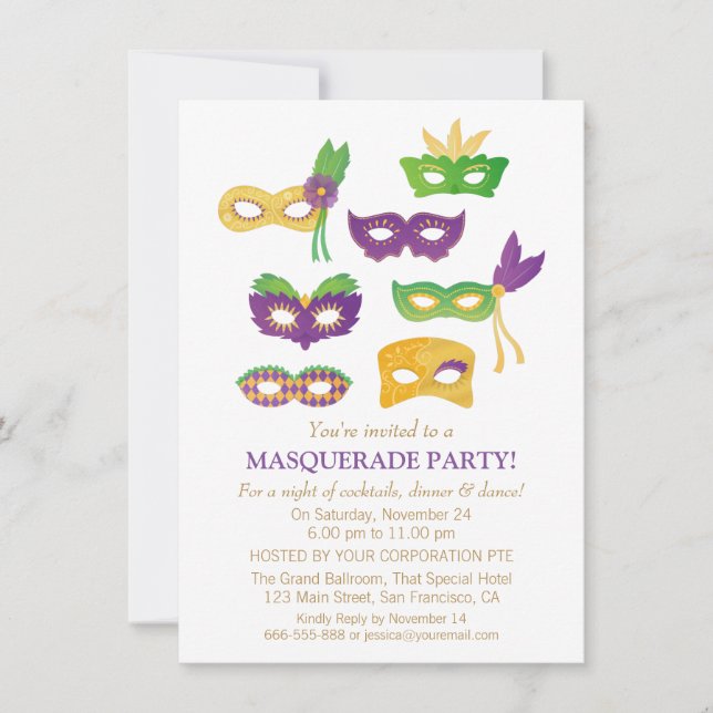 Extravagant Mardi Gras Masquerade Party Einladunge Einladung (Vorderseite)