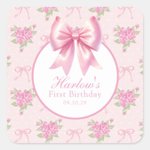 Extravagant One Pink Coquette Bow Geburtstag Quadratischer Aufkleber
