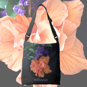 Extravagant Orange Hibiskus Blossom Schwarz Person Tragetaschen Mit Langen Trägern
