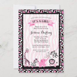 Extravagant Pink & Black Safari Girl Babydusche Einladung