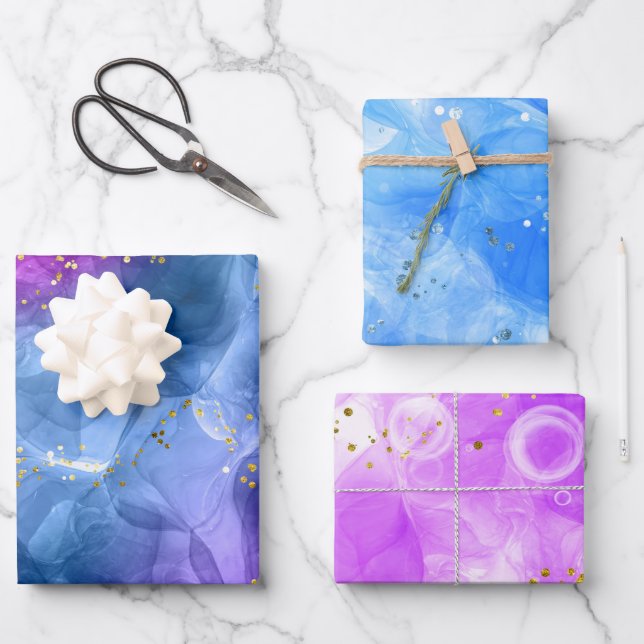 Extravagant Pink Blue Alcohol Ink Art Geschenkpapier Set (Vorderseite)