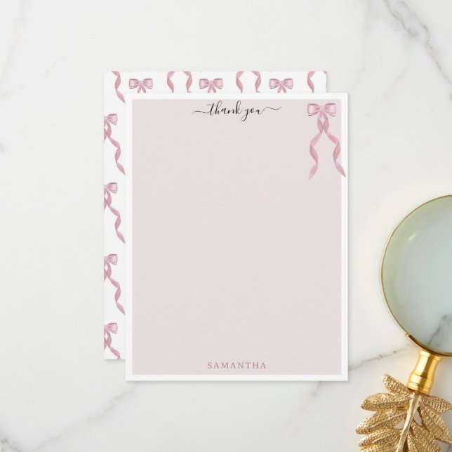 Extravagant Pink Bow Thema Girly Personalisiert St Dankeskarte (Vorderseite/Rückseite Beispiel)