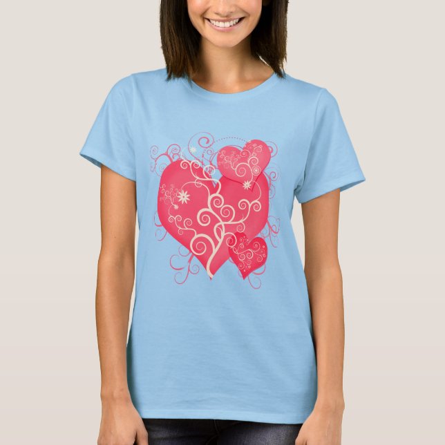 Extravagant Pink Girly Hearys Abstrakte Kunst T-Shirt (Vorderseite)
