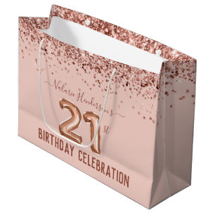 Extravagant Pink Glitzer 21. Geburtstag Große Ges Geschenktüte
