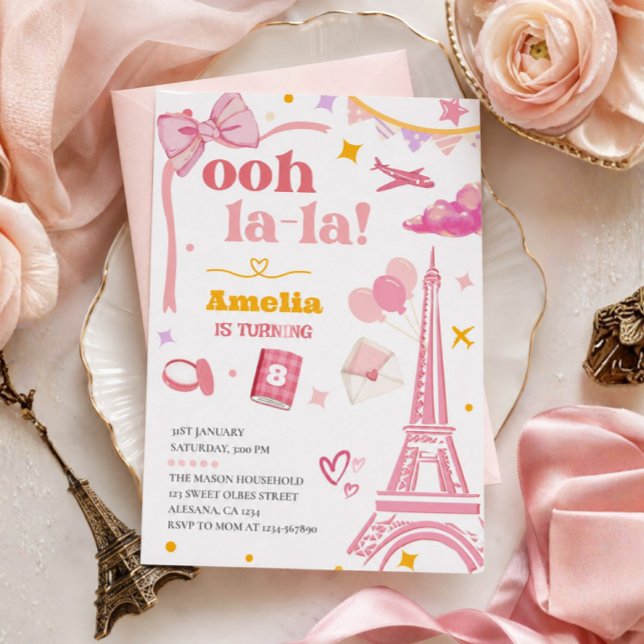 Extravagant Pink Paris Eiffelturm Einladung Gingha (Ooh la la Pink Paris Eiffel Tower Invitation )