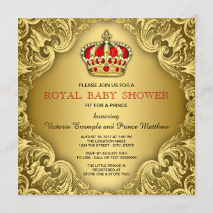 Extravagant Prince Baby Dusche Red und Gold Einladung