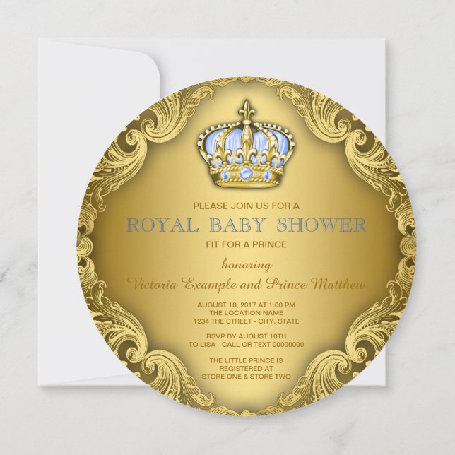 Extravagant Prince Baby Shower Baby Blue Gold Einladung (Rückseite)