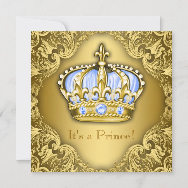 Extravagant Prince Baby Shower Baby Blue Gold Einladung (Vorderseite)