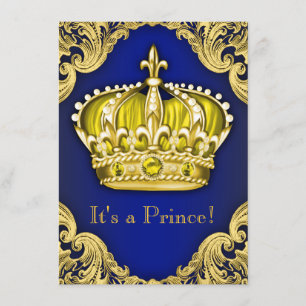Extravagant Prince Baby Shower Blue und Gold Einladung