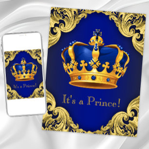 Extravagant Prince Baby Shower Blue und Gold Einladung