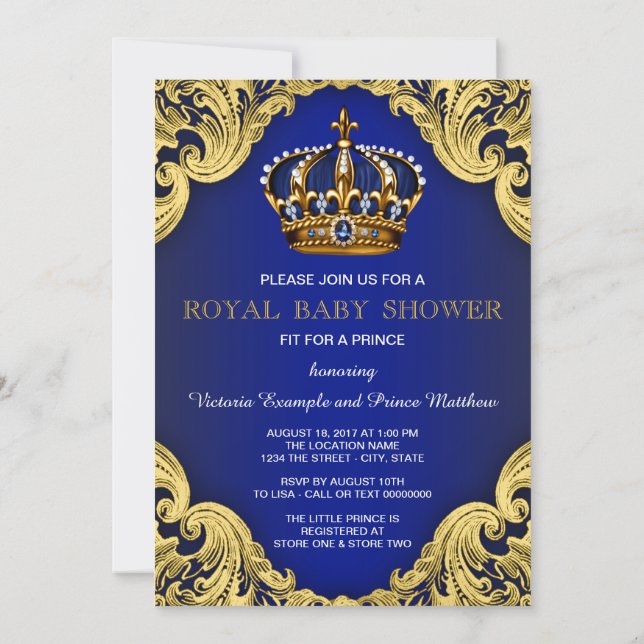 Extravagant Prince Baby Shower Einladungen (Rückseite)