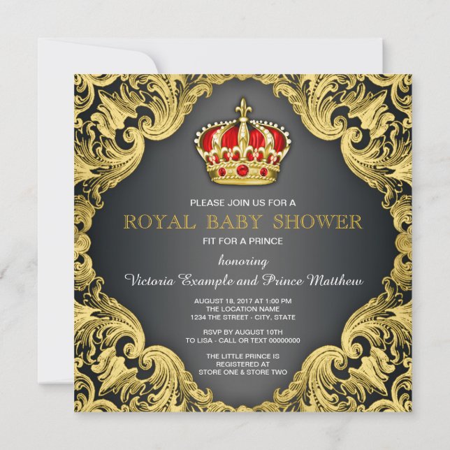 Extravagant Prince Baby Shower Regal Red Einladung (Rückseite)