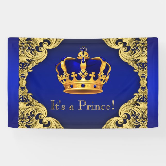 Extravagant Prince Royal Blue Gold Crown Baby Dusc Banner (Horizontal)