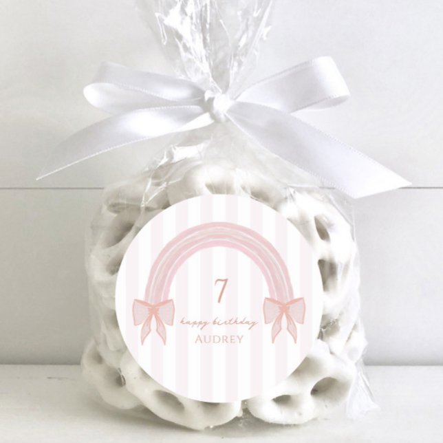 Extravagant Rainbow Pink Bows Coquette Geburtstag Runder Aufkleber (Von Creator hochgeladen)